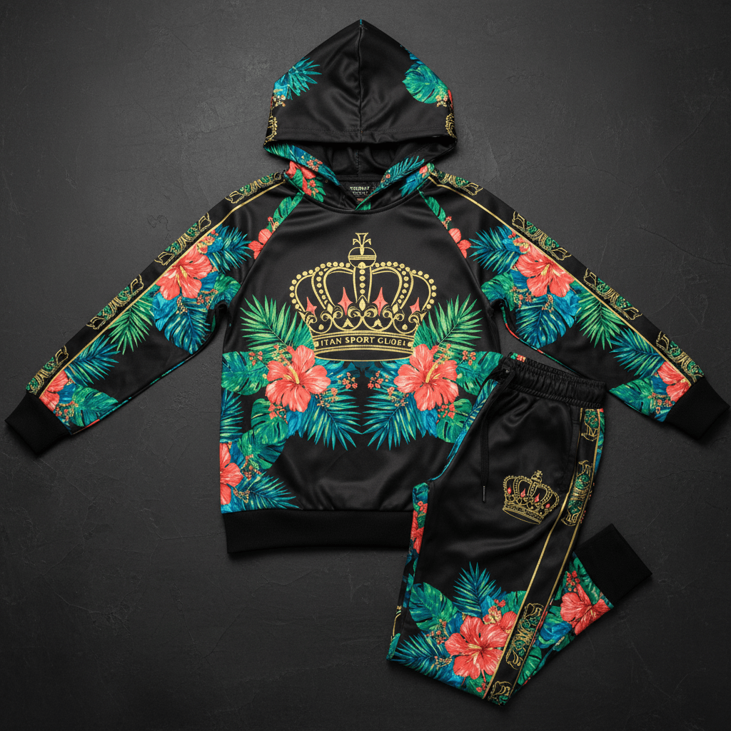 TITAN Kids Tropical Crown Tracksuit flat lay