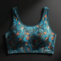 TITAN Crown Edition Koi Wave Sports Bra — Ocean Teal & Blue tattoo artwork