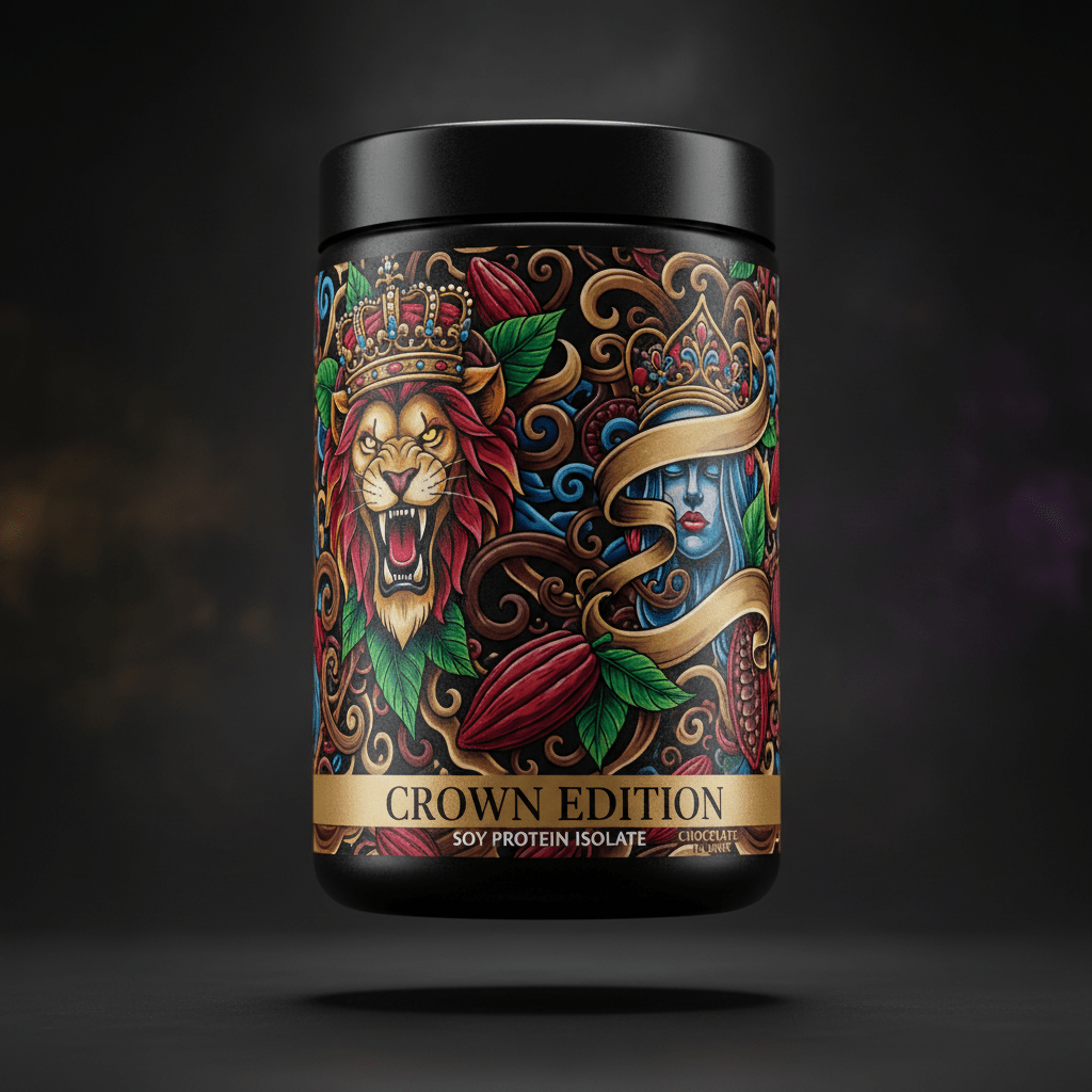 TITAN Soy Protein Isolate Chocolate Crown Edition — bold tattoo-style artwork