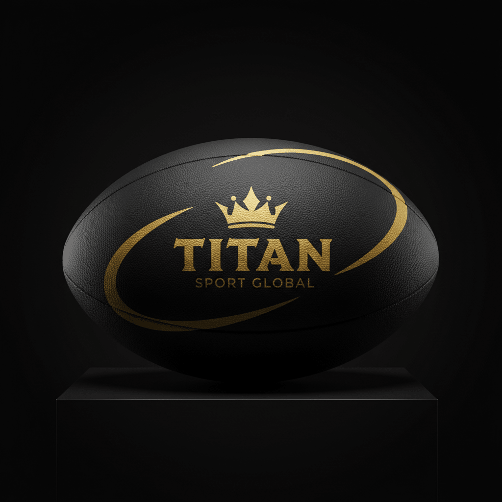 TITAN Rugby Ball Blackout Crown — matte black with gold crown logo
