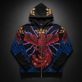 TITAN Crown Edition Tattoo Art Men's Lounge Zip-Up Hoodie - bold phoenix tribe tattoo artwork on matte black heavyweight fleece