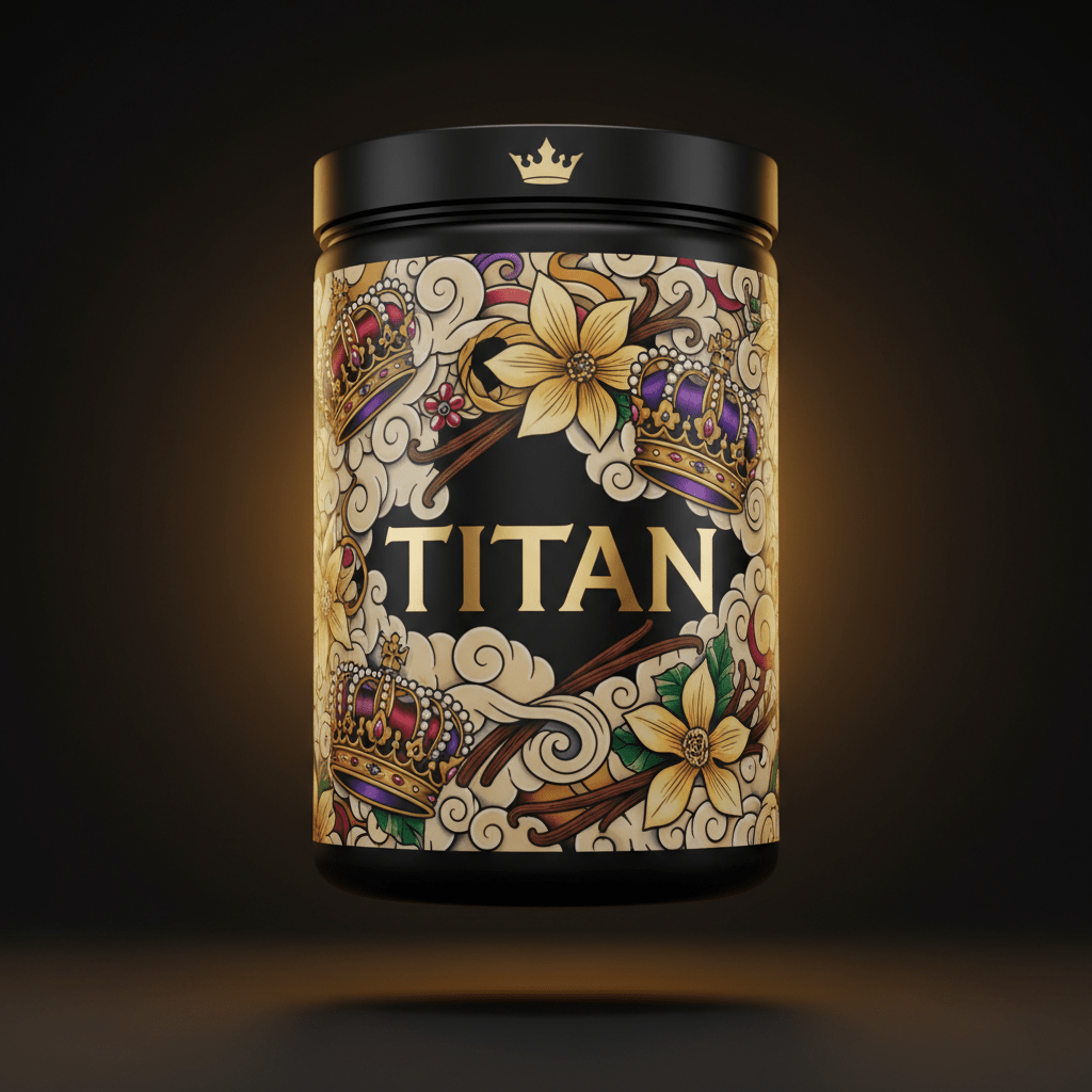 TITAN Whey Protein Vanilla Dream - Crown Edition tattoo-style artwork