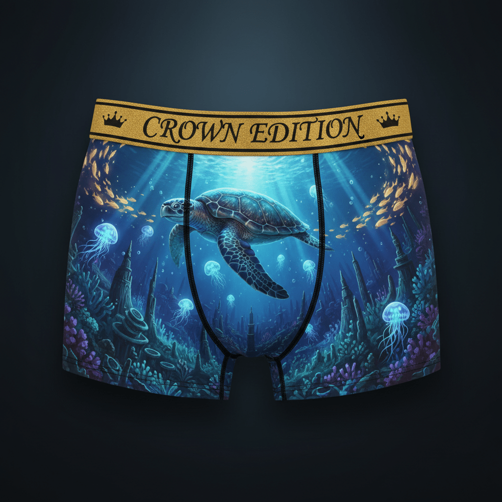 TITAN Sea Turtle Ocean Women's Cozy Boxer Shorts Crown Edition — anime sea turtle art on matte black
