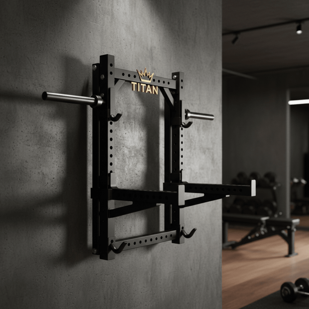 TITAN Crown Edition Wall-Mounted Folding Squat Rack matte black gold