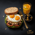 TITAN Uruguayan Smoked Tuna Egg Power Breakfast flat lay dark luxury