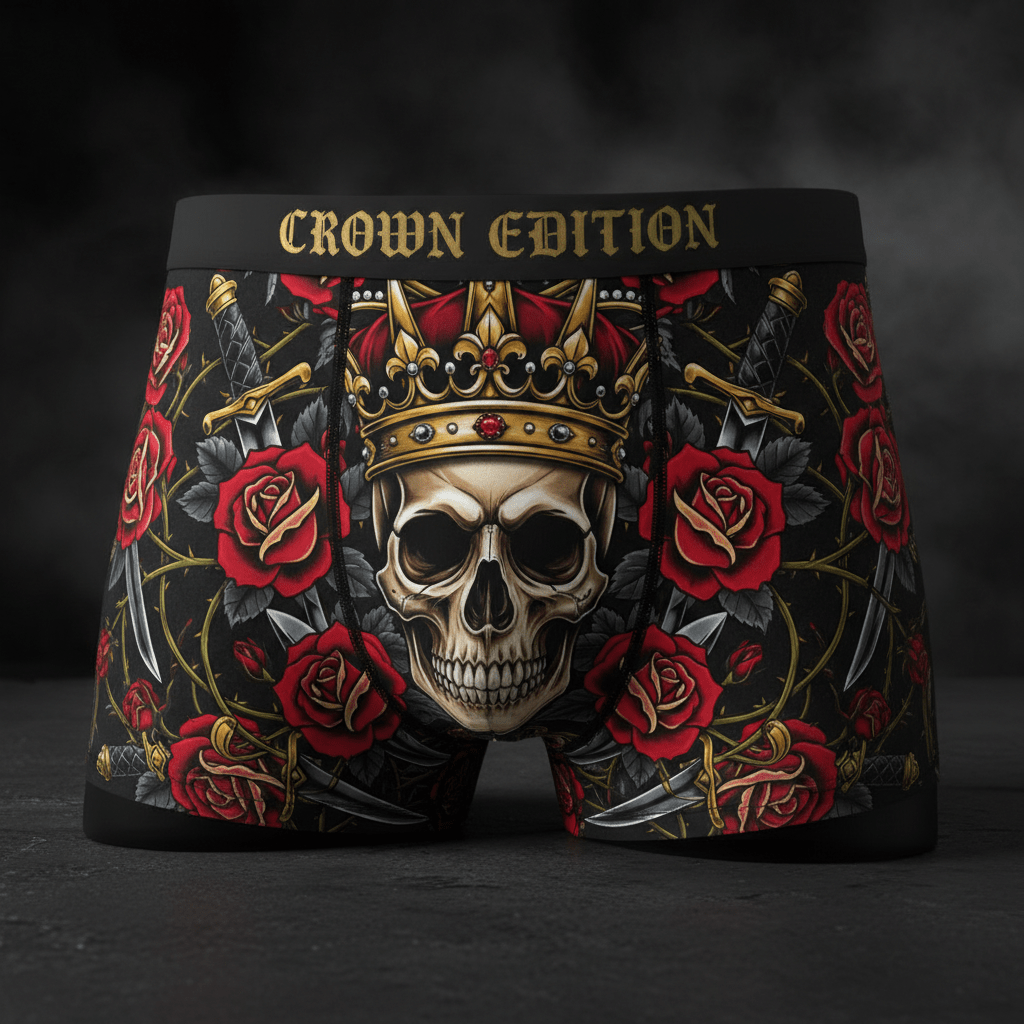 TITAN Crown Edition Men's Boxer Briefs — Skull Crown King Tattoo Art