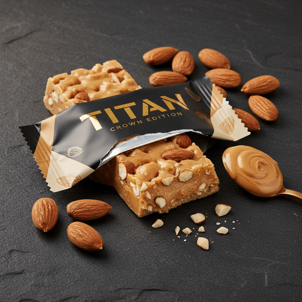 TITAN Vegan Protein Bar Almond Butter Crown Edition — 20g protein premium product shot