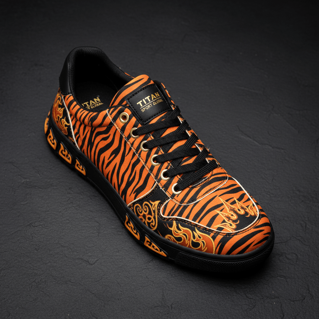 TITAN Women's Tiger Flame Crown Lifestyle Sneakers flat lay