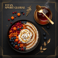 TITAN Nordic Berry Skyr Oatmeal Breakfast flat lay dark luxury