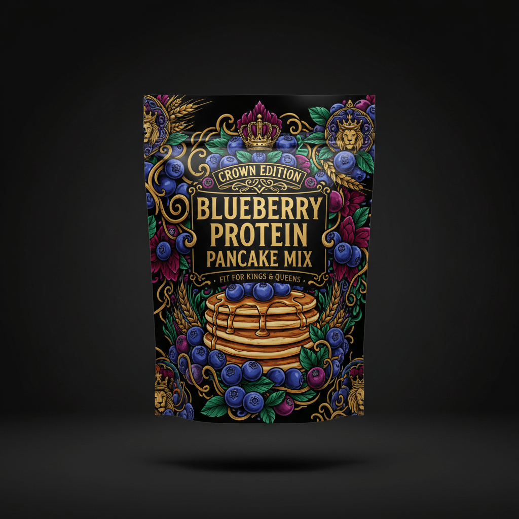 TITAN Protein Pancake Mix Blueberry — Crown Edition bold tattoo-style artwork
