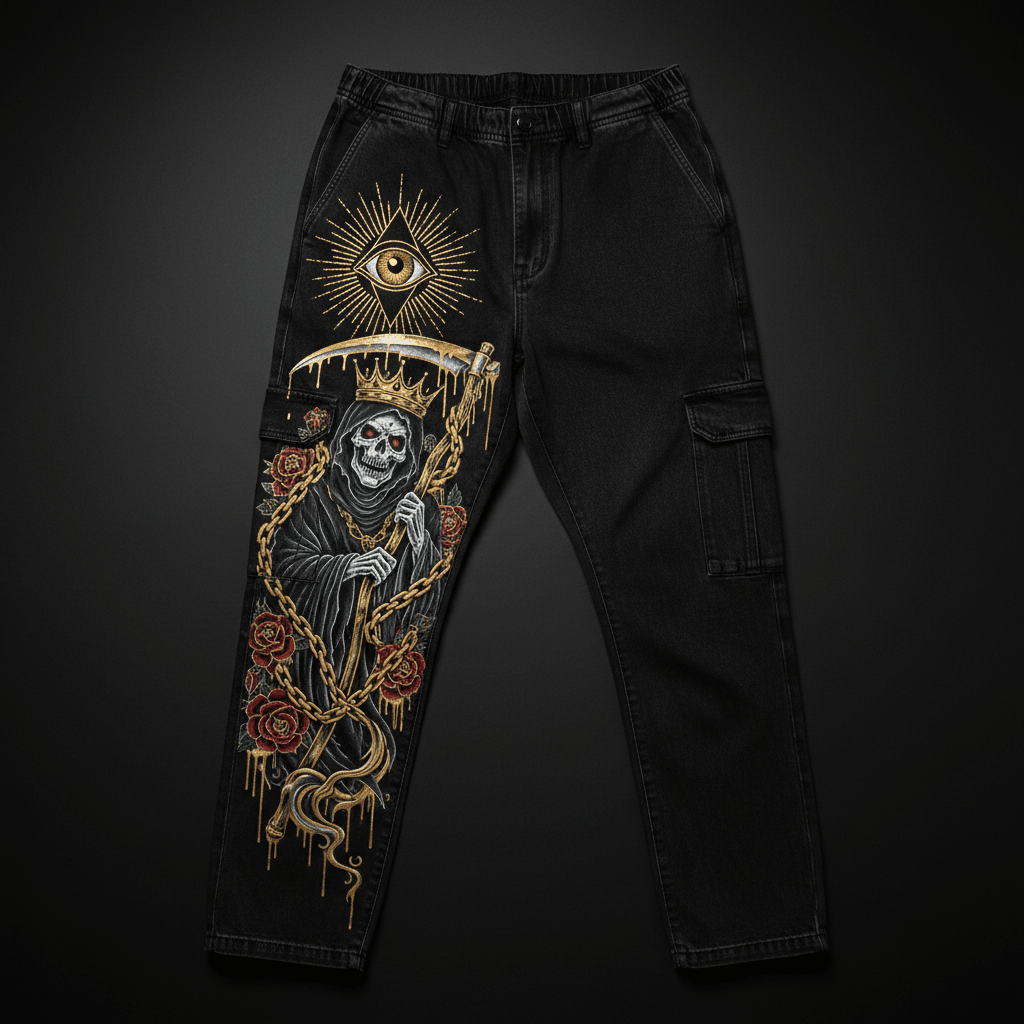 Crowned Reaper Cargo Pants — TITAN Crown Edition spiritual warrior streetwear