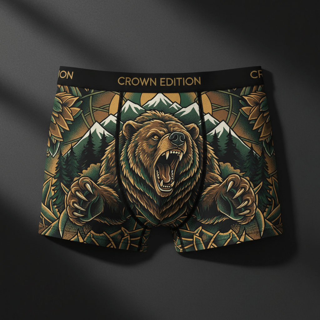 TITAN Men's Boxer Briefs Grizzly King Crown Edition