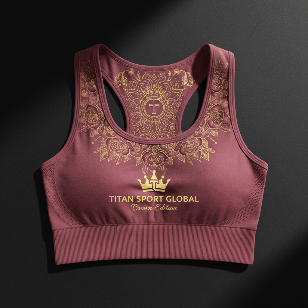 TITAN Women's Everyday Seamless Sports Bra Dusty Rose Floral Mandala Crown Edition flat lay