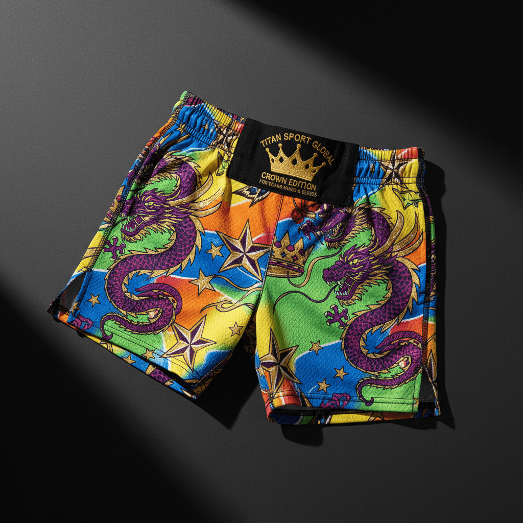 TITAN Crown Edition Kids Dragon Athletic Shorts — bold colorful tattoo artwork
