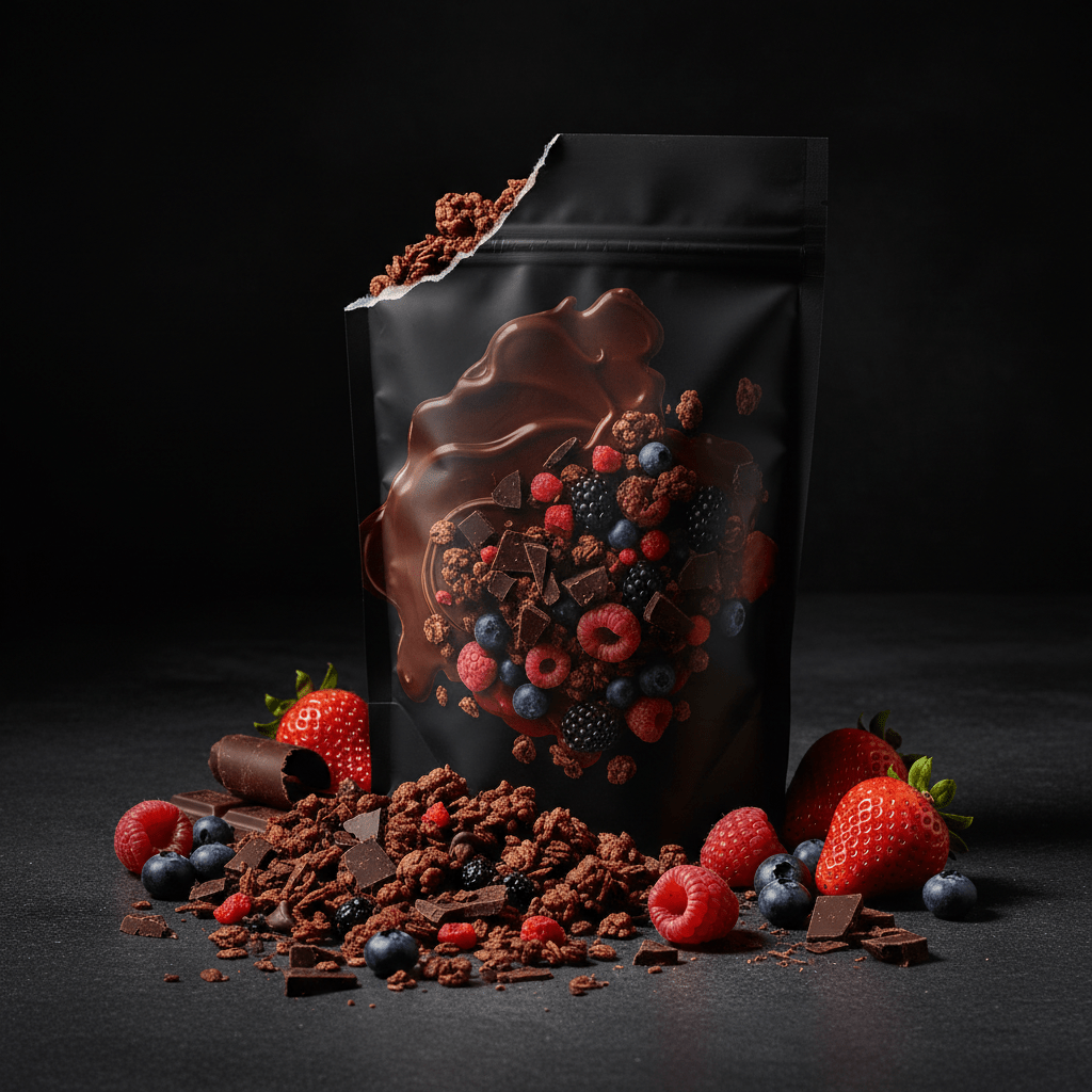 TITAN Protein Granola – Dark Chocolate Berry, premium product photography