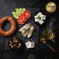 TITAN Turkish Smoked Trout Power Breakfast meal kit flat lay dark luxury