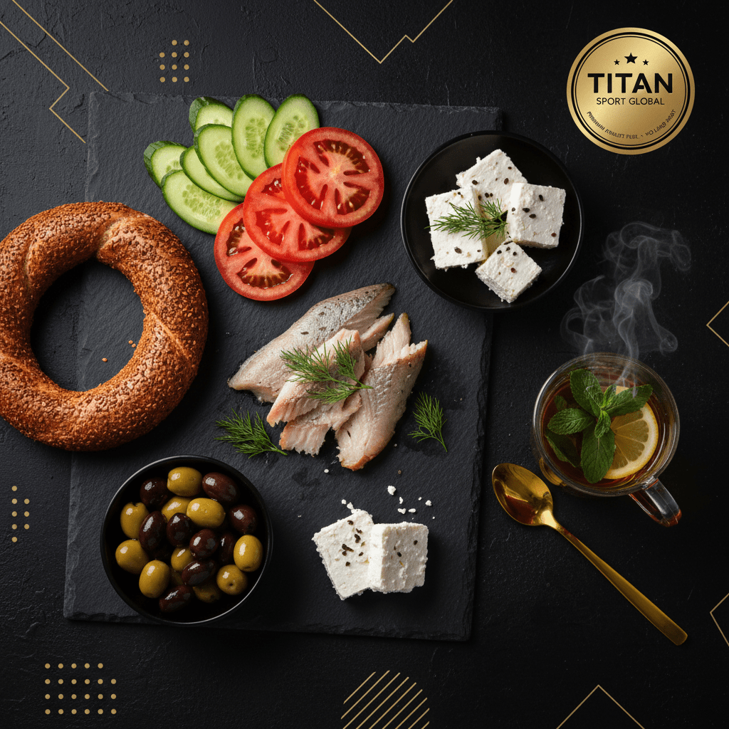 TITAN Turkish Smoked Trout Power Breakfast meal kit flat lay dark luxury