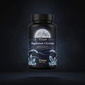 TITAN Magnesium Glycinate supplement bottle with Crown Edition matte black and gold packaging featuring moonlit ocean and magnesium crystal artwork in deep navy and silver