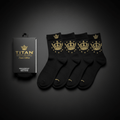 TITAN Unisex Everyday Compression Ankle Socks Black Crown Stars Edition 3-Pack flat lay