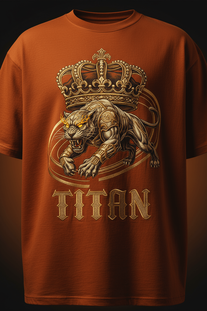 TITAN Panther Crown Graphic Tee in Burnt Orange with gold panther crown graphic
