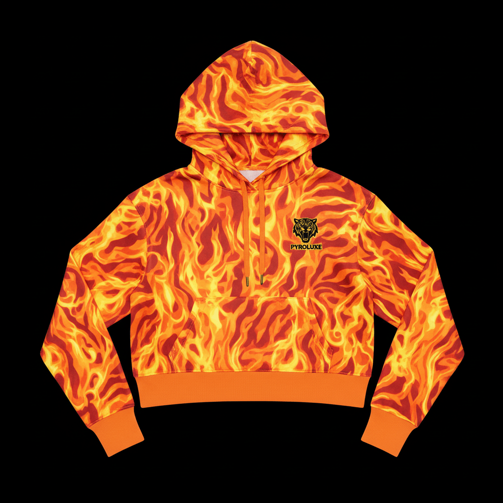 Neon Tiger Flame Crop Hoodie — Women's Warrior Drop
