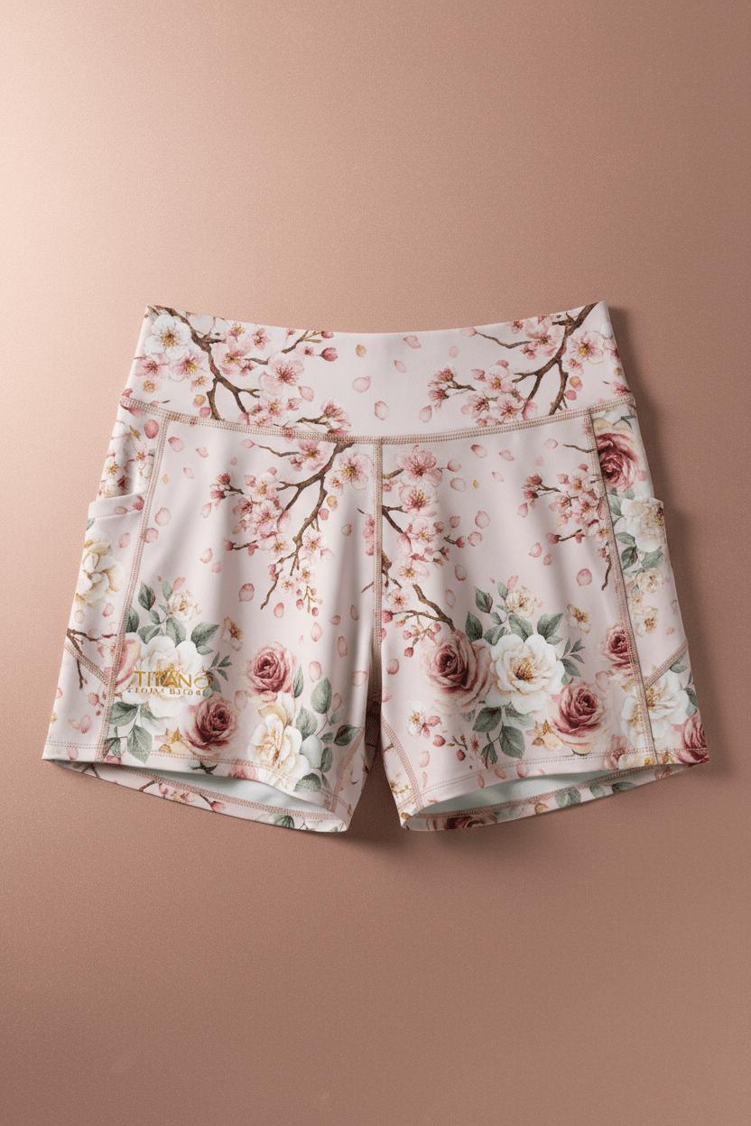 TITAN High-Waist Performance Skort — Cherry Blossom Floral Watercolor Design