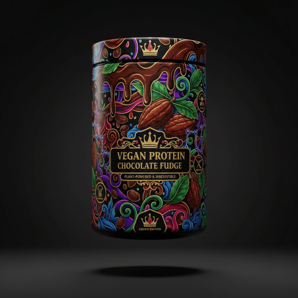 TITAN Vegan Protein Powder Chocolate Fudge — Crown Edition bold tattoo-style artwork