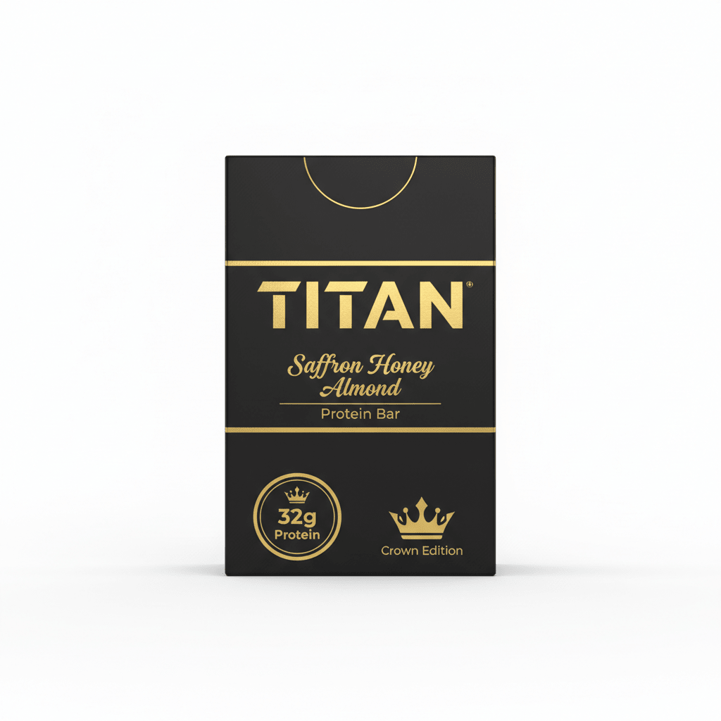 TITAN Saffron Honey Almond Protein Bar Crown Edition packaging