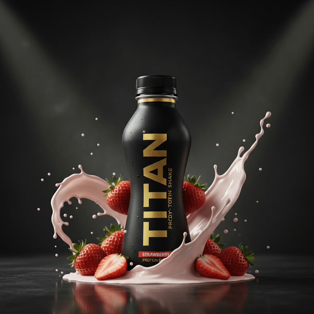 TITAN Ready-to-Drink Protein Shake - Strawberry 11oz bottle premium black and gold branding