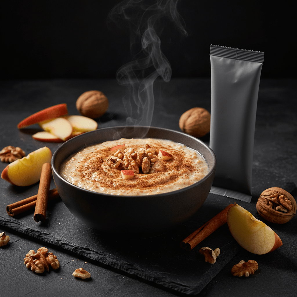 TITAN Protein Instant Oatmeal – Apple Cinnamon Walnut, premium product photography