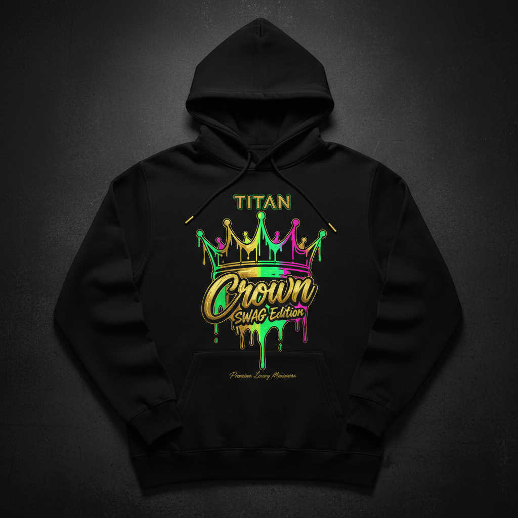 TITAN Men's Neon Drip Crown Pullover Hoodie — Electric King SWAG Edition