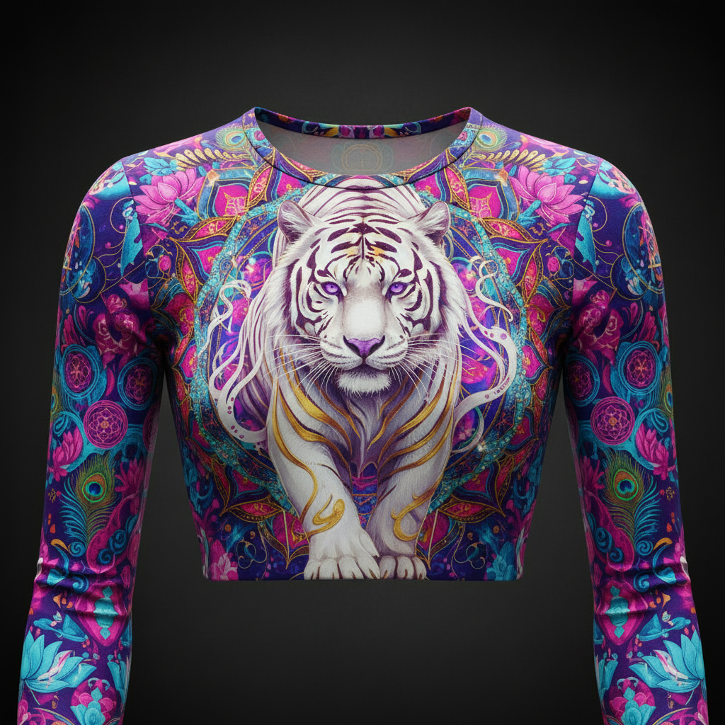 TITAN Women’s Neon Mandala Tiger Lotus Long Sleeve Crop — Shakti Bloom Edition