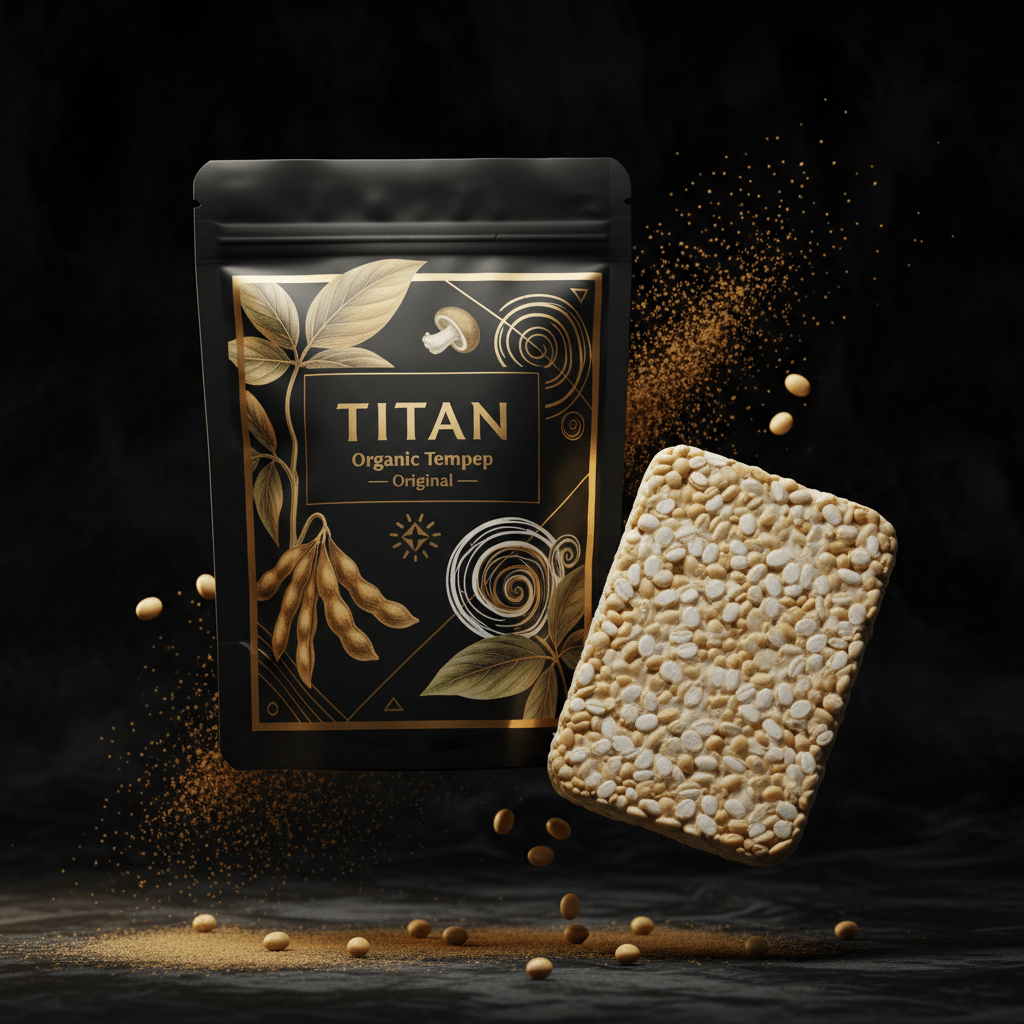 TITAN Organic Tempeh Original — ultra-premium luxury editorial product shot