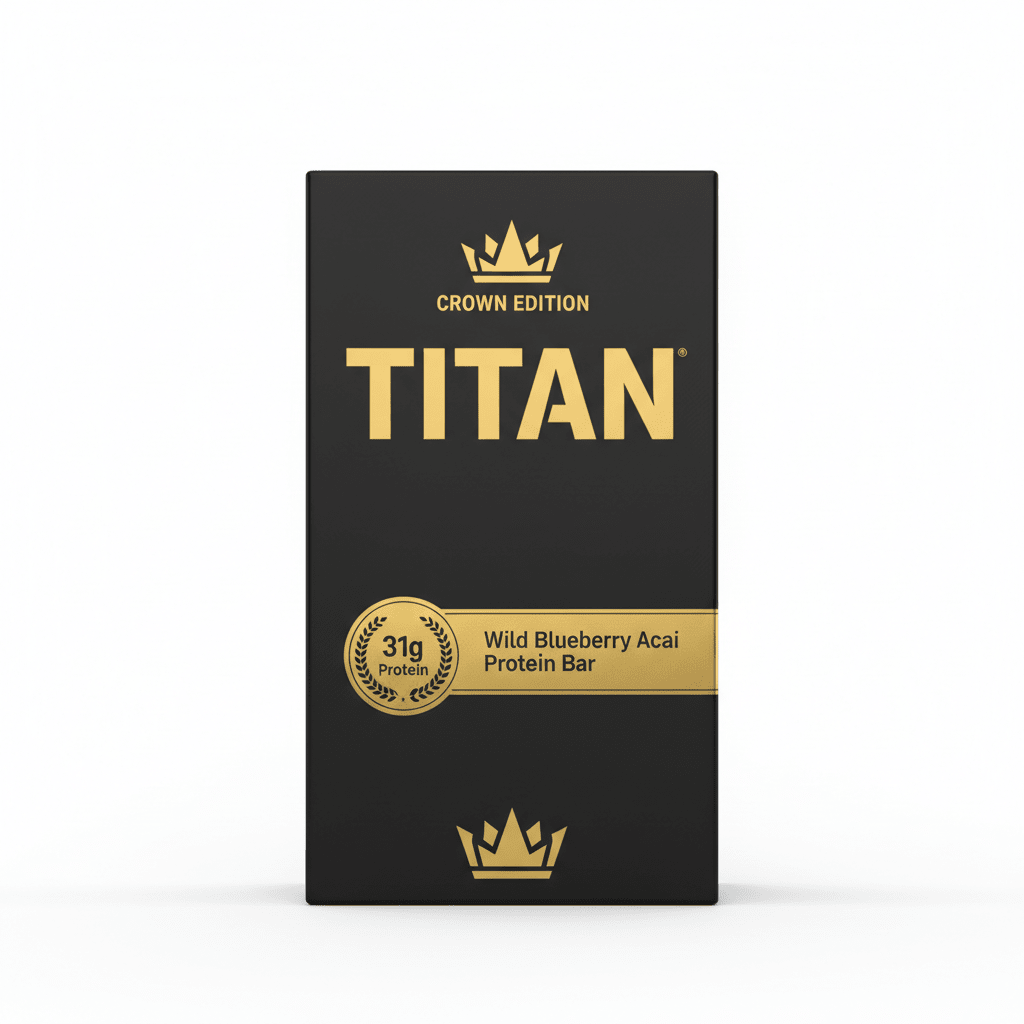 TITAN Wild Blueberry Acai Protein Bar Crown Edition packaging