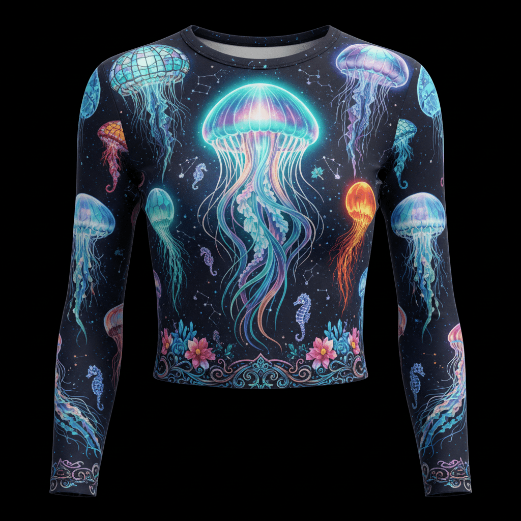 TITAN Women’s Electric Jellyfish Aurora Long Sleeve Crop — Medusozoa Edition