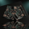 TITAN Elite Athletic Shorts Women All Black — Crown Edition koi fish water lily tattoo angled flat lay