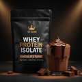 TITAN Whey Protein Isolate Chocolate Fudge — Matte black bag with gold crown, dark chocolate fudge shake and melted chocolate drizzle