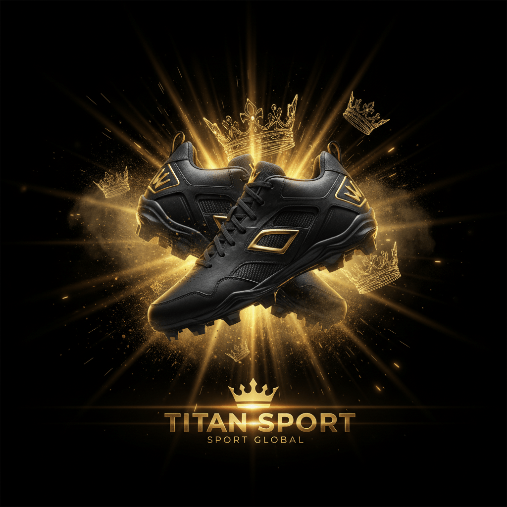 TITAN SPORT GLOBAL baseball cleats with gold crown branding on dark background