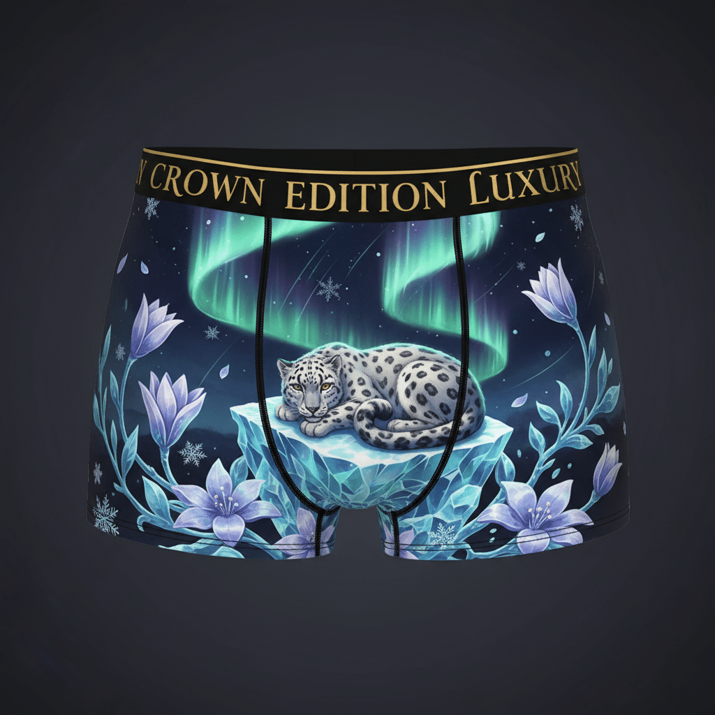 TITAN Snow Leopard Aurora Women's Cozy Boxer Shorts Crown Edition — anime snow leopard art on matte black