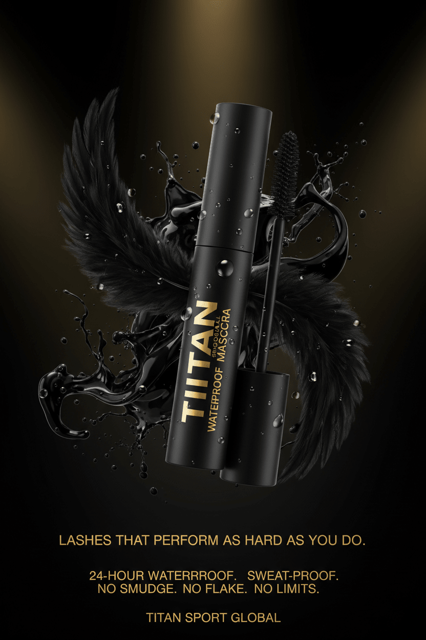 TITAN Waterproof Mascara — Dramatic Black Feather Plume Design