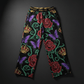 TITAN Crown Edition Tattoo Art Women's Lounge Wide-Leg Pants - bold colorful tattoo artwork on matte black fabric