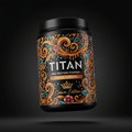 TITAN Pea Protein Powder — Salted Caramel, Crown Edition tattoo-style artwork