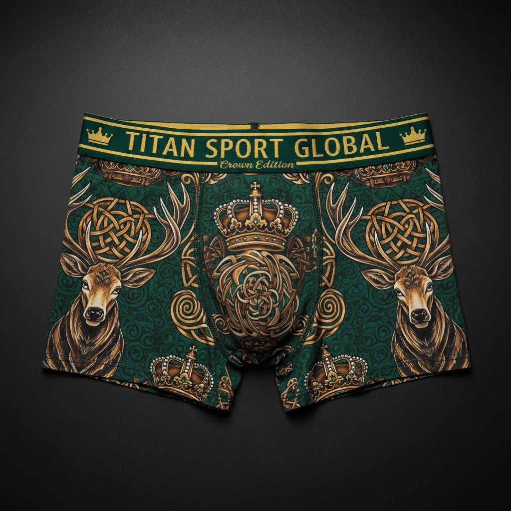 TITAN Crown Edition Men's Celtic Stag Boxer Briefs — Hunter Green & Gold