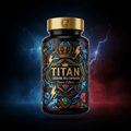 TITAN Creatine HCL Capsules supplement bottle with lightning bolt, diamond crystal and crown tattoo-style Crown Edition artwork in electric blue, crimson and gold
