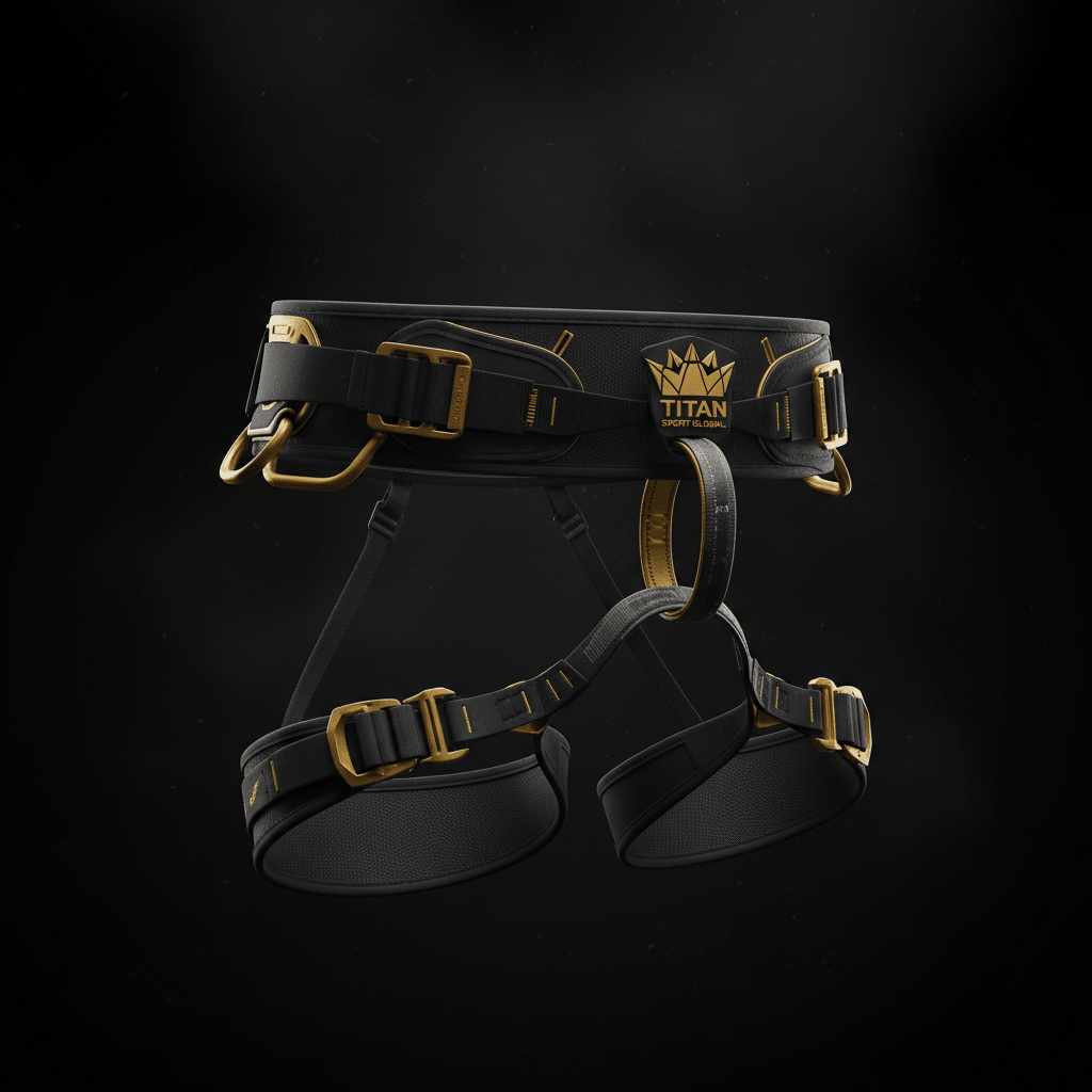 TITAN Climbing Harness Crown Edition — matte black with gold crown logo