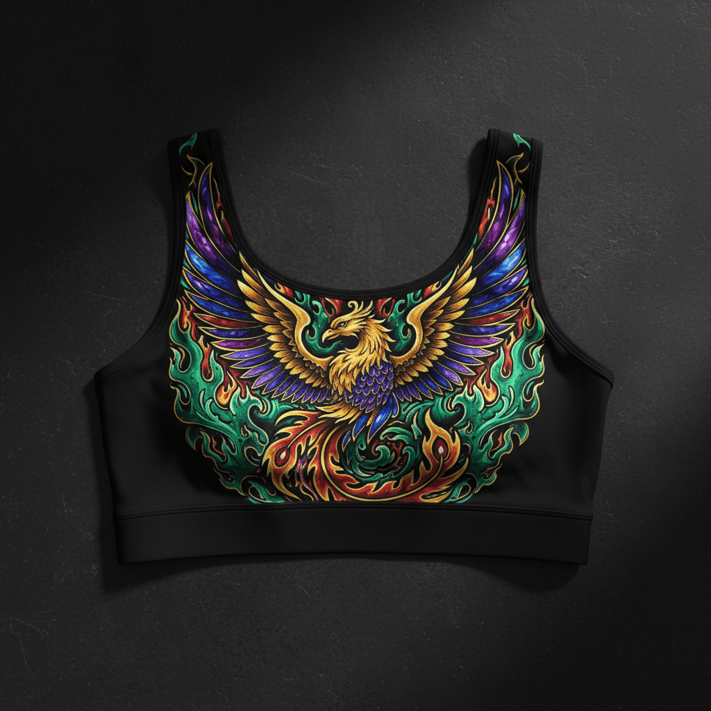 TITAN Crown Edition Women's Sports Bra — Golden Phoenix Tattoo Art