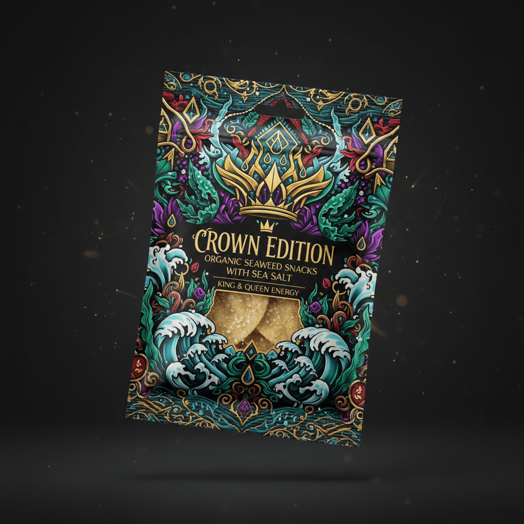 TITAN Organic Seaweed Snack Packs Sea Salt — Crown Edition bold tattoo-style artwork