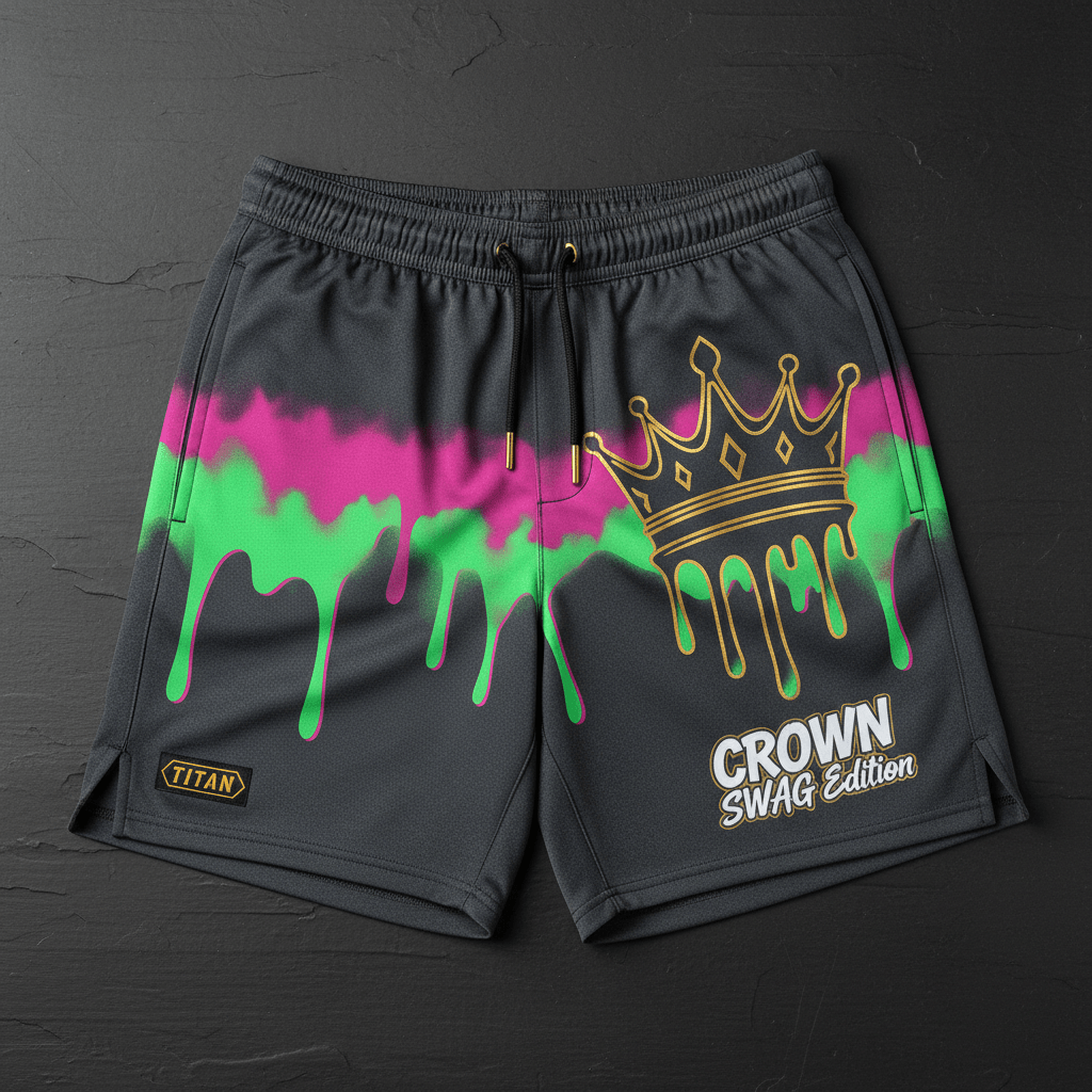 TITAN Men's Neon Drip Crown Athletic Shorts — Electric King SWAG Edition