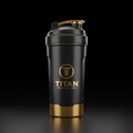 TITAN Premium Gold Protein Shaker - Black and gold 750ml shaker bottle with luxury branding