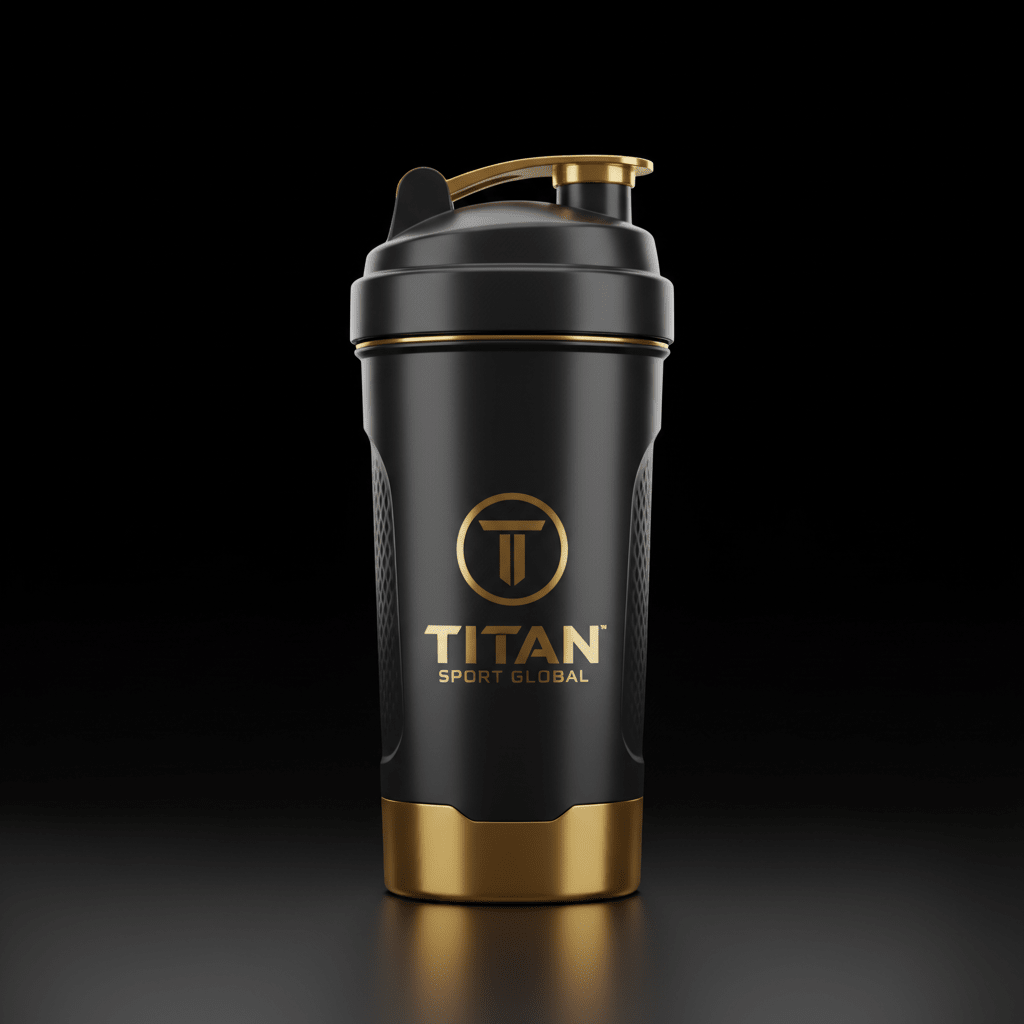 TITAN Premium Gold Protein Shaker - Black and gold 750ml shaker bottle with luxury branding